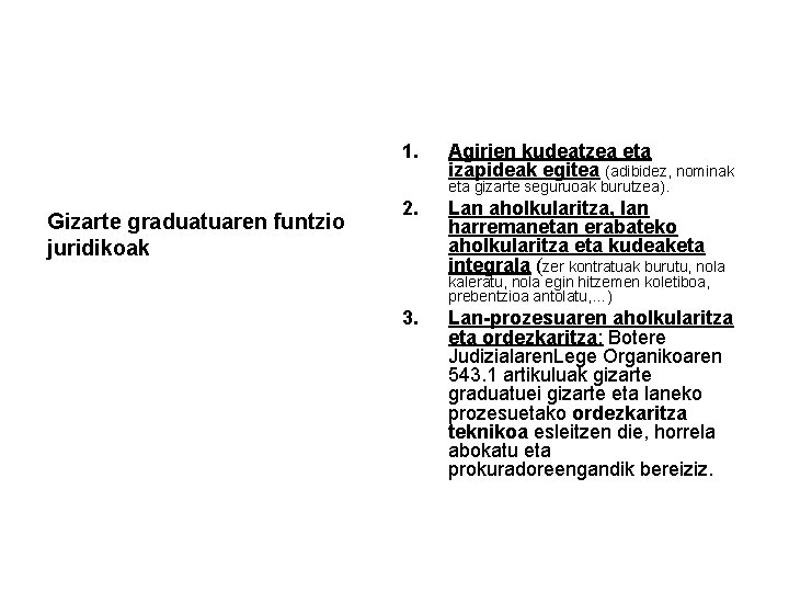 1. Agirien kudeatzea eta izapideak egitea (adibidez, nominak eta gizarte seguruoak burutzea). Gizarte graduatuaren