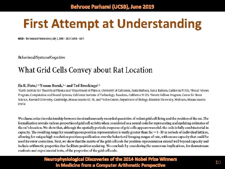 Behrooz Parhami (UCSB), June 2019 First Attempt at Understanding of the 2014 Nobel Prize