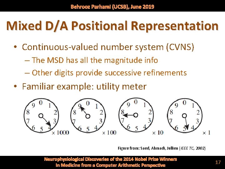 Behrooz Parhami (UCSB), June 2019 Mixed D/A Positional Representation • Continuous-valued number system (CVNS)