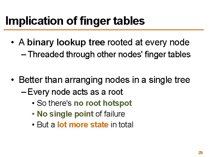 Implication of finger tables • A binary lookup tree rooted at every node –