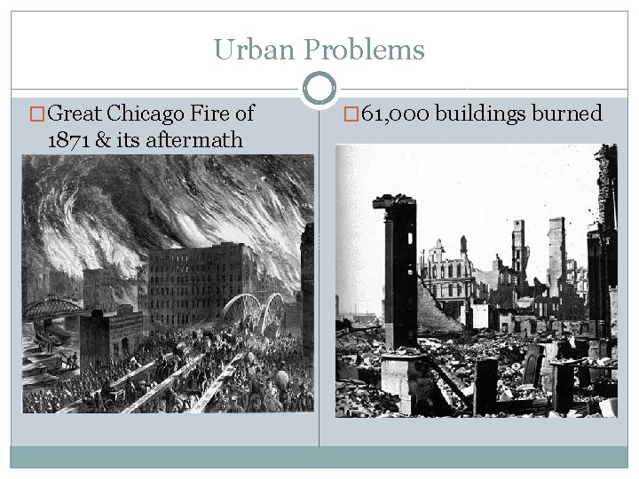 Urban Problems �Great Chicago Fire of 1871 & its aftermath � 61, 000 buildings