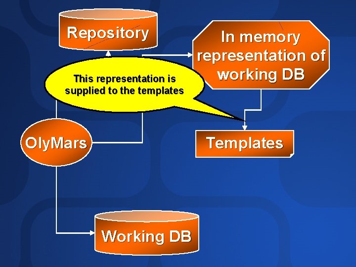 Repository This representation is supplied to the templates In memory representation of working DB