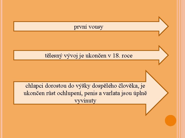 první vousy tělesný vývoj je ukončen v 18. roce chlapci dorostou do výšky dospělého