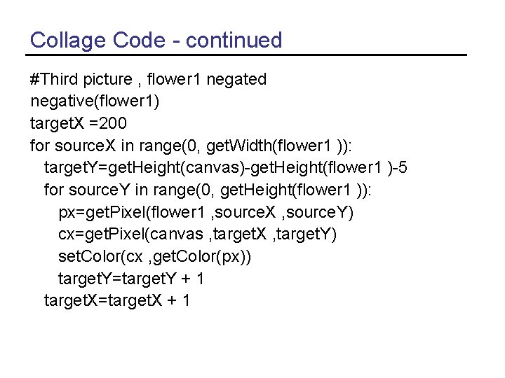 Collage Code - continued #Third picture , flower 1 negated negative(flower 1) target. X