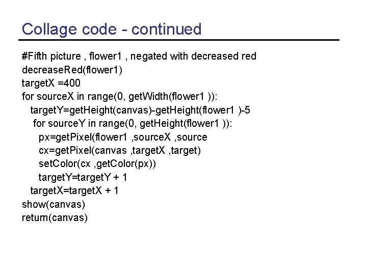 Collage code - continued #Fifth picture , flower 1 , negated with decreased red