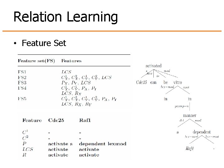 Relation Learning • Feature Set Relation Learning • Feature Set