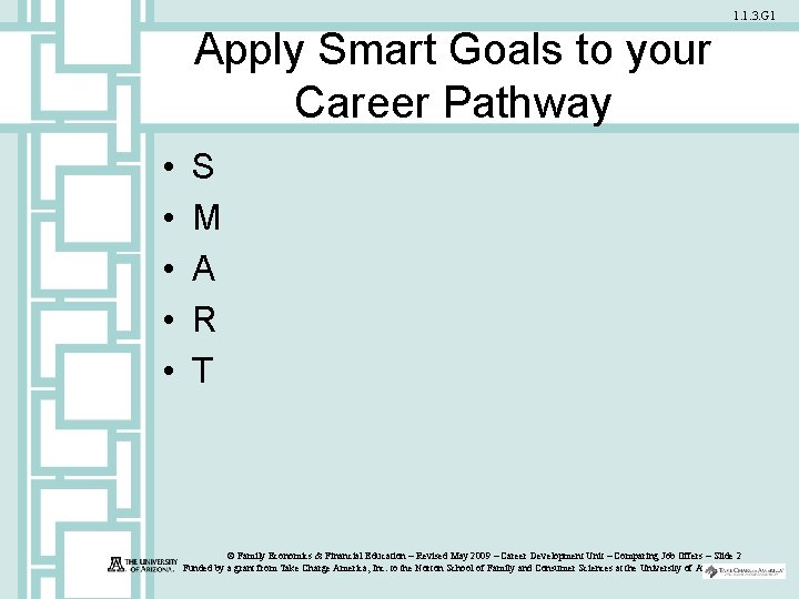 1. 1. 3. G 1 Apply Smart Goals to your Career Pathway • •