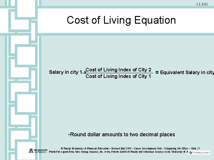 1. 1. 3. G 1 Cost of Living Equation Cost of Living Index of