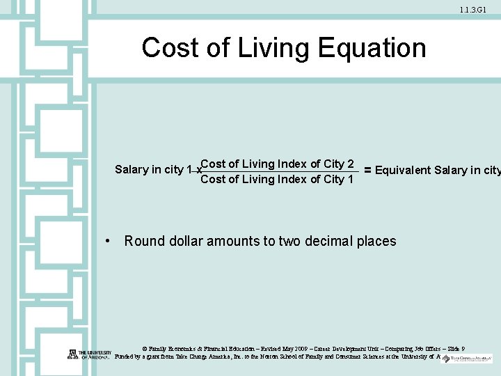 1. 1. 3. G 1 Cost of Living Equation Cost of Living Index of
