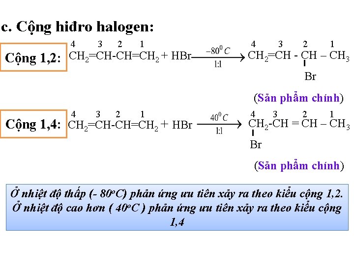 c. Cộng hiđro halogen: 4 3 2 1 Cộng 1, 2: CH 2=CH-CH=CH 2