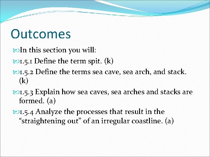 Outcomes In this section you will: 1. 5. 1 Define the term spit. (k)