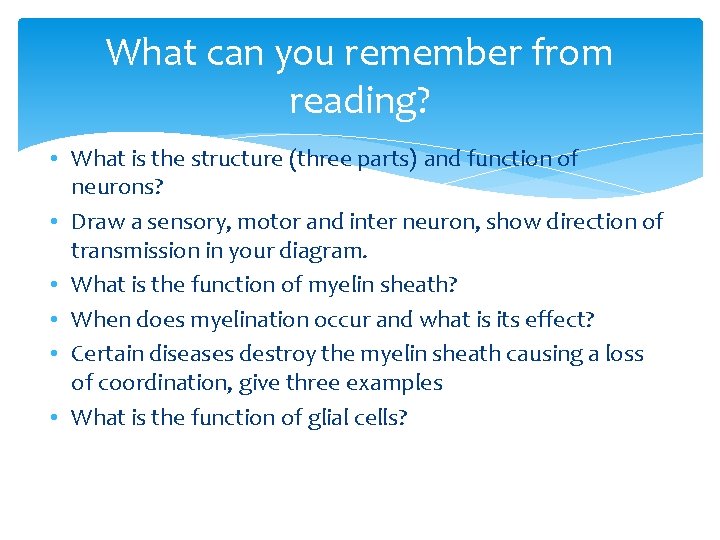 What can you remember from reading? • What is the structure (three parts) and
