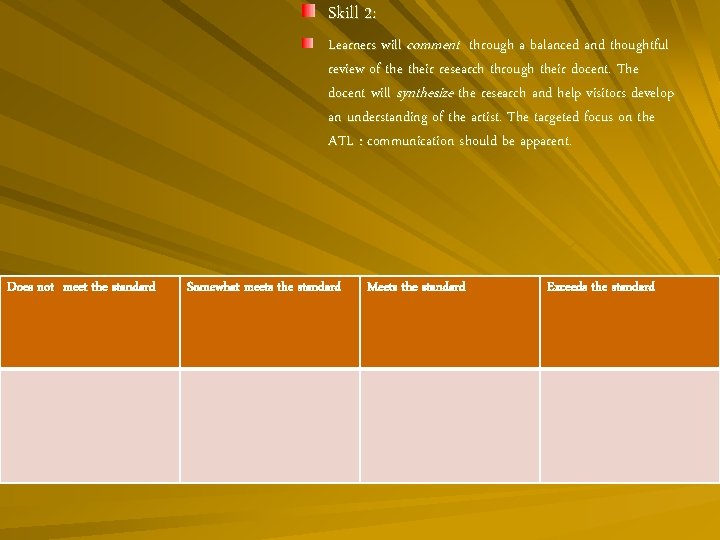 Skill 2: Learners will comment through a balanced and thoughtful review of their research