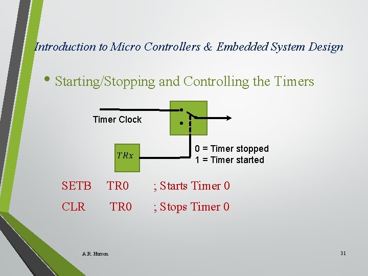 Introduction to Micro Controllers & Embedded System Design • Starting/Stopping and Controlling the Timers