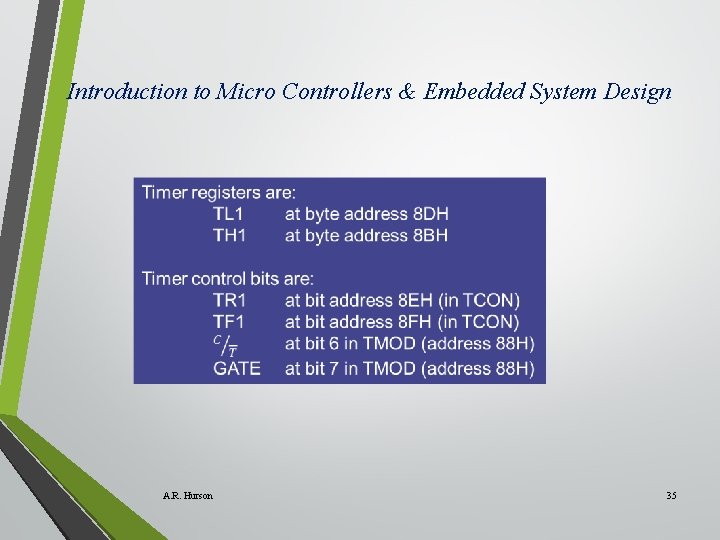 Introduction to Micro Controllers & Embedded System Design A. R. Hurson 35 
