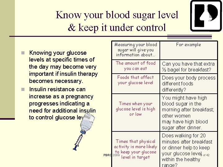 Know your blood sugar level & keep it under control n Knowing your glucose