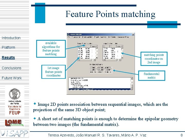 Feature Points matching Introduction Platform Results Conclusions Future Work available algorithms for feature points