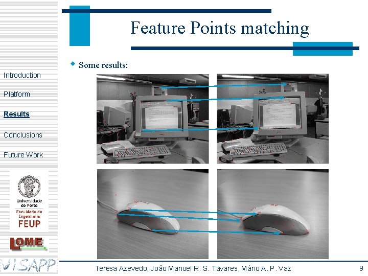 Feature Points matching w Some results: Introduction Platform Results Conclusions Future Work Teresa Azevedo,