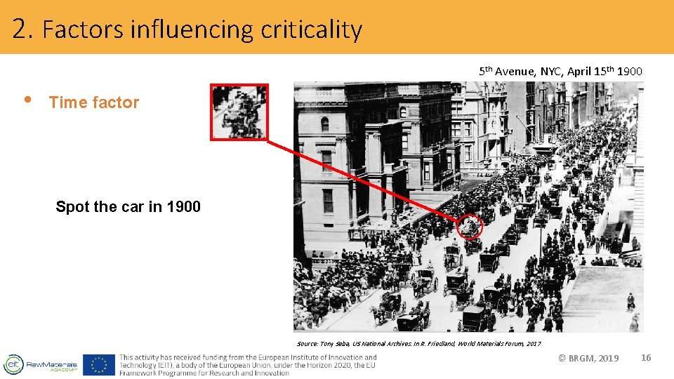 2. Factors influencing criticality 5 th Avenue, NYC, April 15 th 1900 • Time