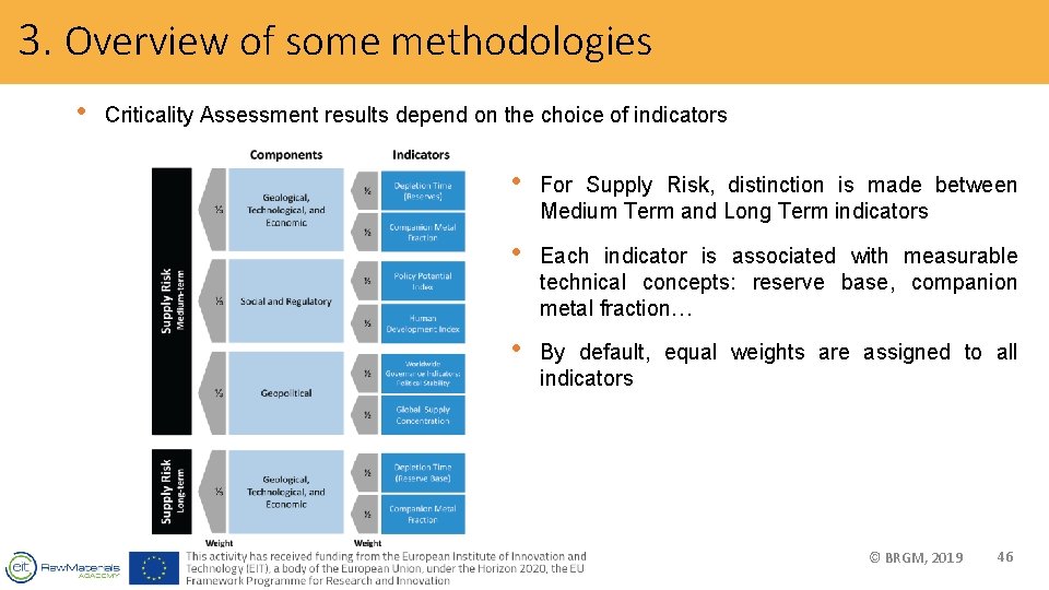 3. Overview of some methodologies • Criticality Assessment results depend on the choice of