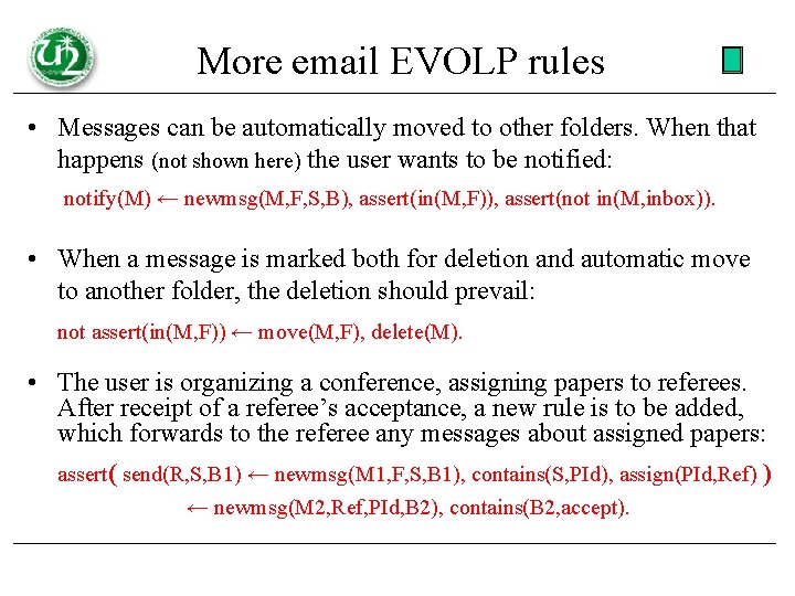 More email EVOLP rules • Messages can be automatically moved to other folders. When