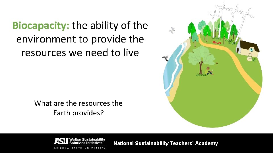 Biocapacity: the ability of the environment to provide the resources we need to live