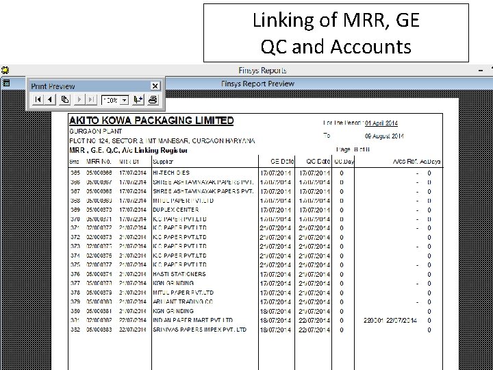 Linking of MRR, GE QC and Accounts 