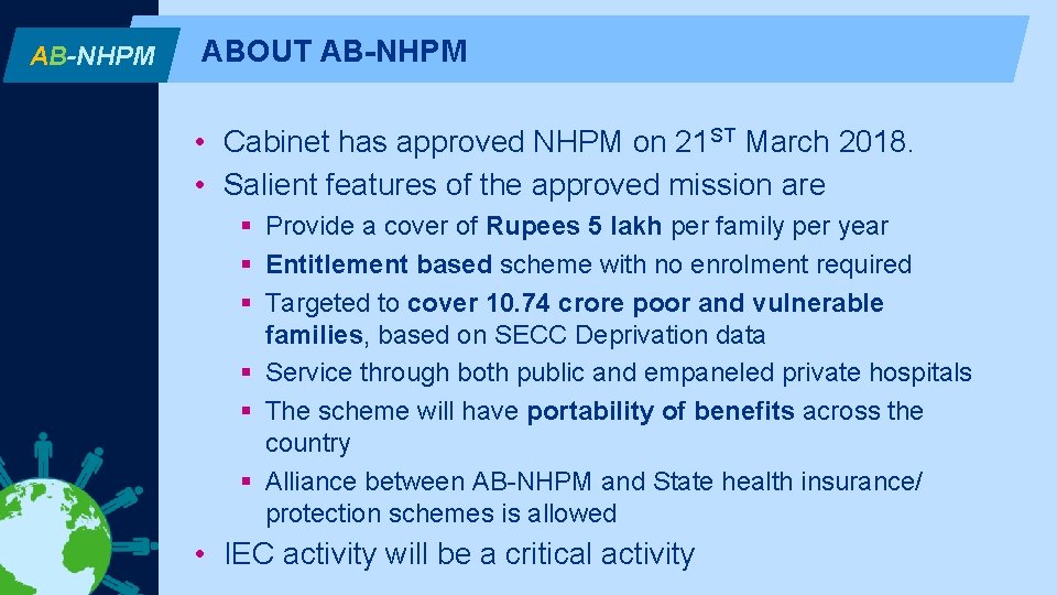 AB-NHPM ABOUT AB-NHPM • Cabinet has approved NHPM on 21 ST March 2018. •