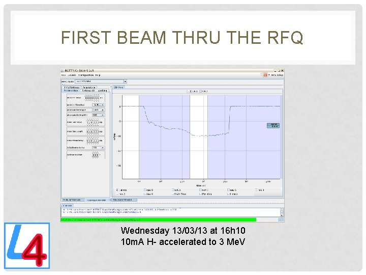 FIRST BEAM THRU THE RFQ Wednesday 13/03/13 at 16 h 10 10 m. A