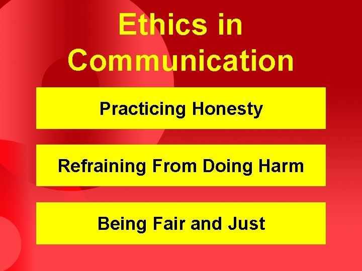 Ethics in Communication Practicing Honesty Refraining From Doing Harm Being Fair and Just 
