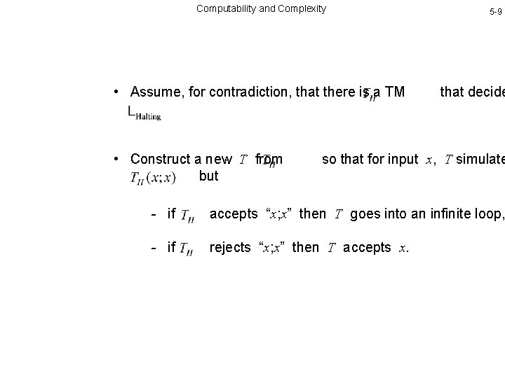 Computability and Complexity • Assume, for contradiction, that there is a TM • Construct