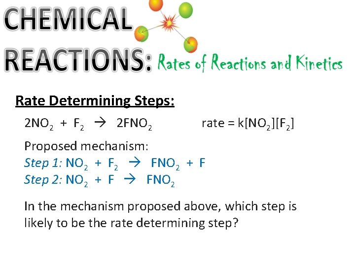 Rate Determining Steps: 2 NO 2 + F 2 2 FNO 2 rate =