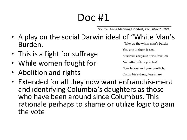 Doc #1 • A play on the social Darwin ideal of “White Man’s Burden.
