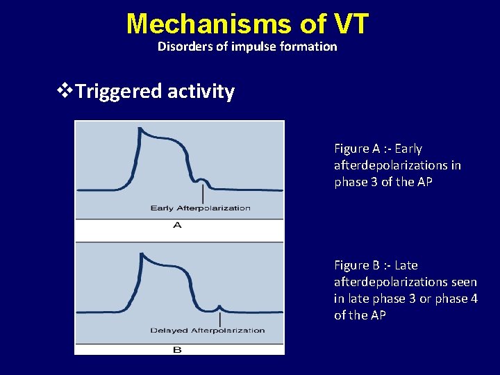 Mechanisms of VT Disorders of impulse formation v. Triggered activity Figure A : -