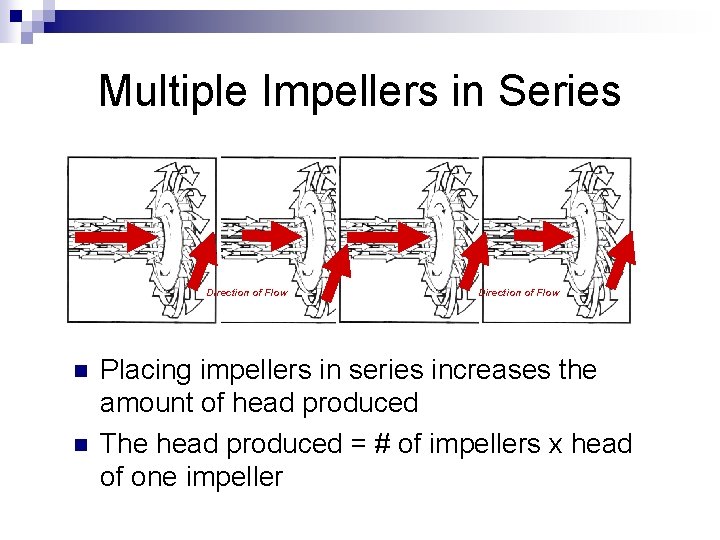 Multiple Impellers in Series Direction of Flow n n Direction of Flow Placing impellers