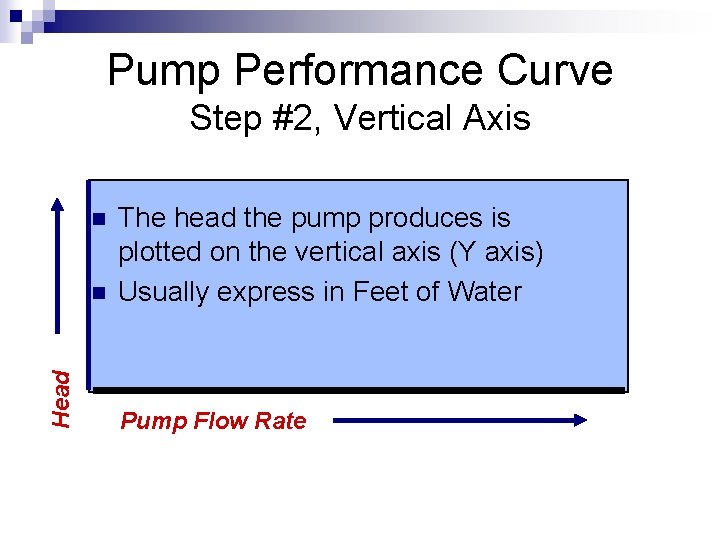 Pump Performance Curve Step #2, Vertical Axis n Head n The head the pump