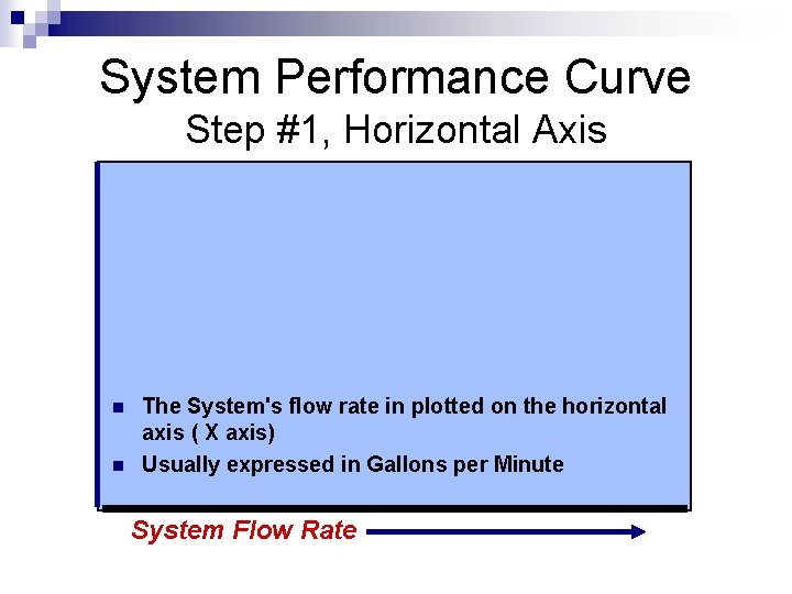 System Performance Curve Step #1, Horizontal Axis n n The System's flow rate in