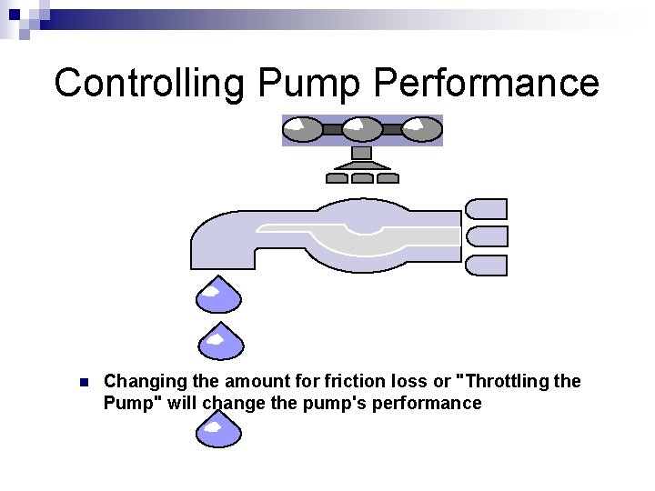 Controlling Pump Performance n Changing the amount for friction loss or "Throttling the Pump"