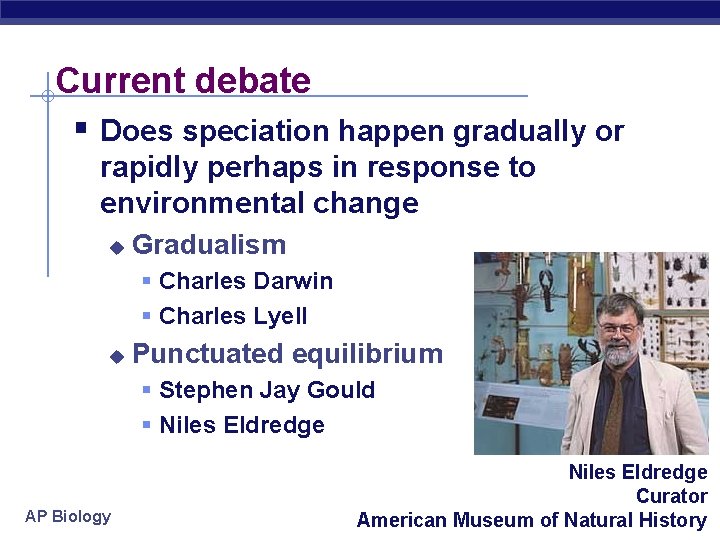Current debate § Does speciation happen gradually or rapidly perhaps in response to environmental