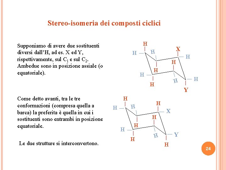 Stereo-isomeria dei composti ciclici H X H H H H H Y H H