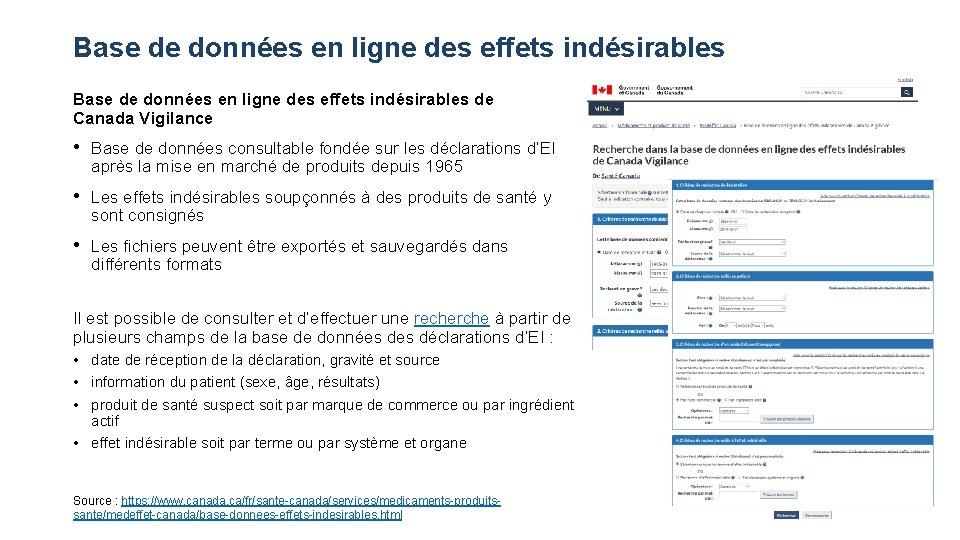 Base de données en ligne des effets indésirables de Canada Vigilance • Base de