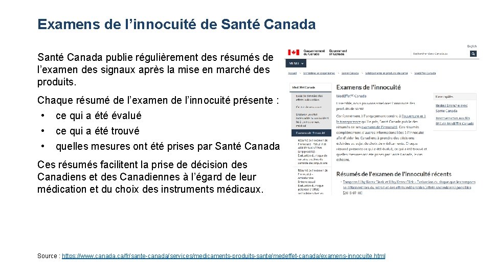 Examens de l’innocuité de Santé Canada publie régulièrement des résumés de l’examen des signaux