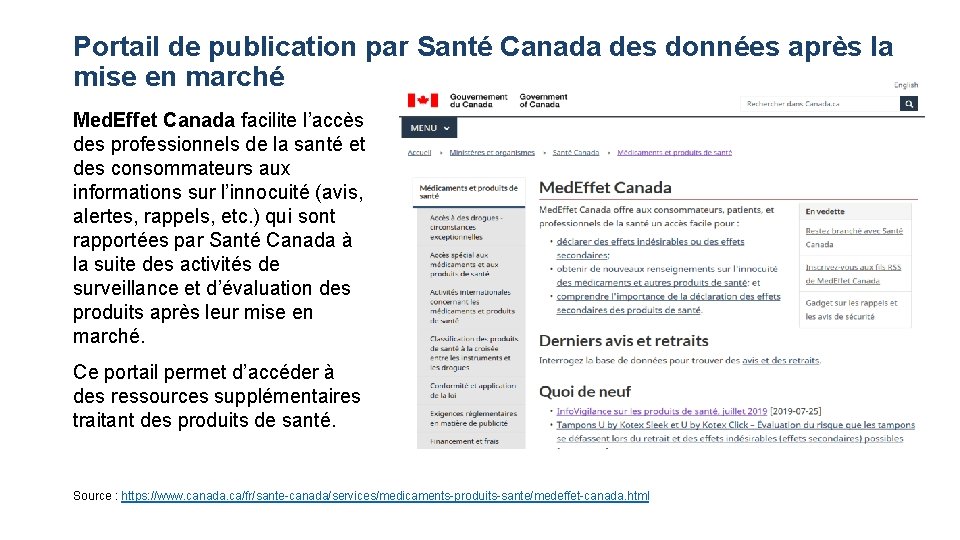 Portail de publication par Santé Canada des données après la mise en marché Med.