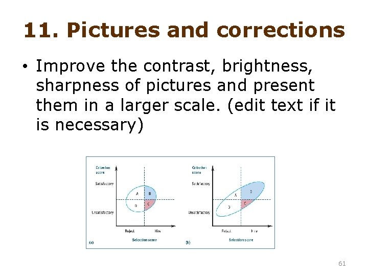 11. Pictures and corrections • Improve the contrast, brightness, sharpness of pictures and present