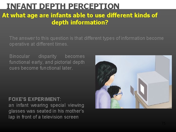 INFANT DEPTH PERCEPTION At what age are infants able to use different kinds of