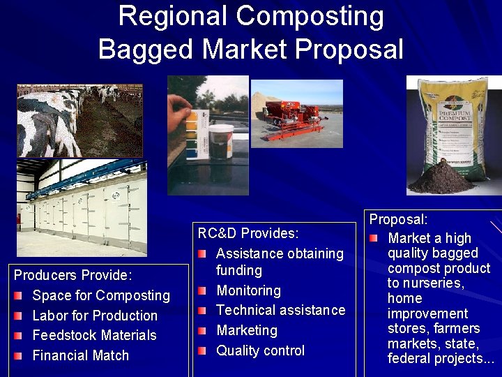 Regional Composting Bagged Market Proposal Producers Provide: Space for Composting Labor for Production Feedstock