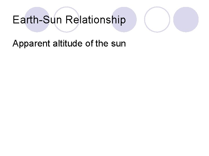 Earth-Sun Relationship Apparent altitude of the sun 