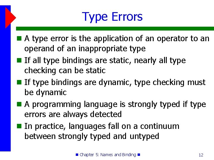 Type Errors A type error is the application of an operator to an operand