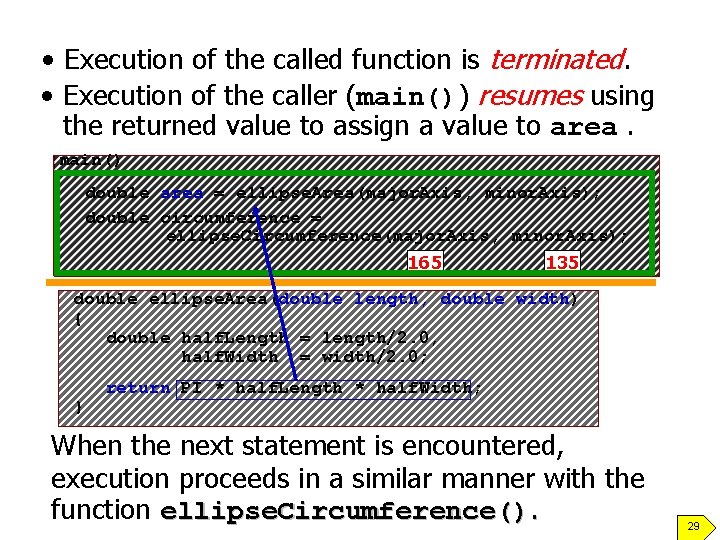  • Execution of the called function is terminated. • Execution of the caller