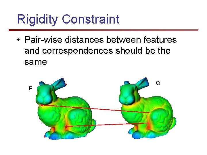 Rigidity Constraint • Pair-wise distances between features and correspondences should be the same P